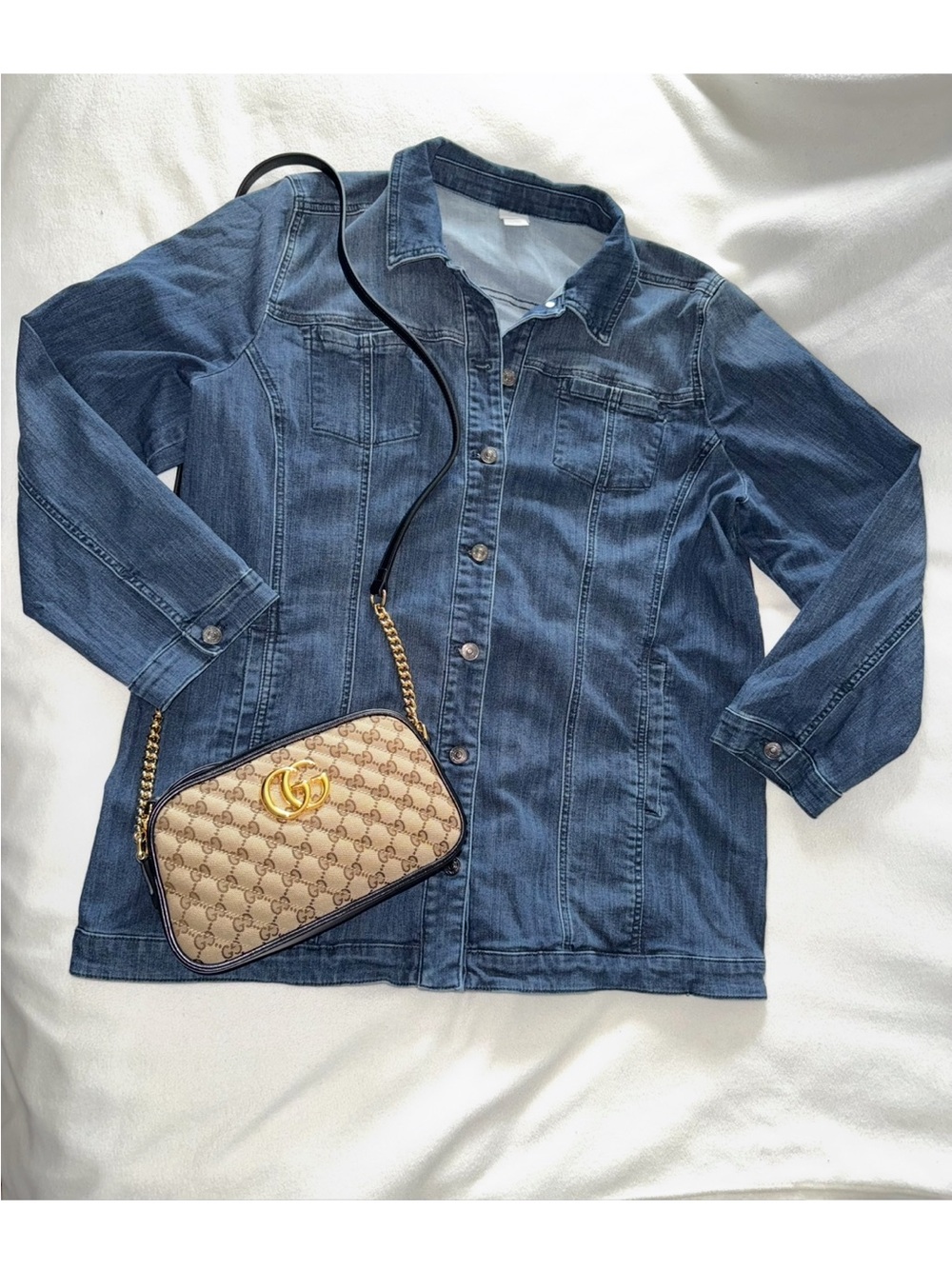 CHICOS Elongated Blue Denim Stretch Jacket size 4X (20/22) EUC GORGEOUS